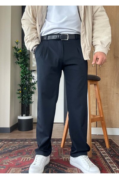 blucombin Baggy Fit Fabric Trousers Pleated