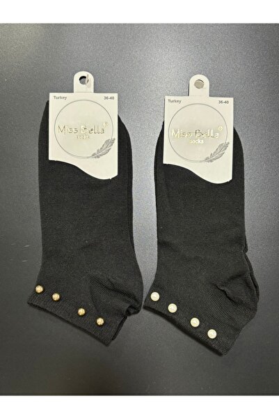 Miss Bella Solid Color 2-Pack Women's Black Bootie Socks with Pearls
