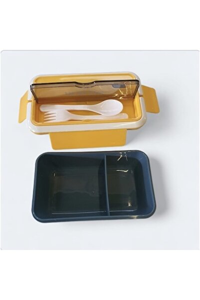ANGMAD Food casserole, 2 compartments, cutlery included, 1100ml, yellow-blue