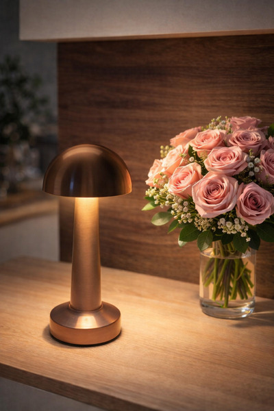 GIFT ابجورة مضيئة LED لاسلكي قابلة للشحن بني نحاسي 3درجات (1 حبة )