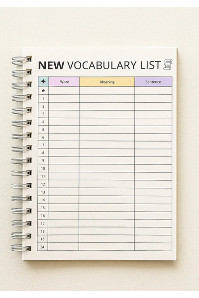 Atölye Prana Vocabulary List – A4 Spiral Ciltli İngilizce Kelime Ezber Defter...