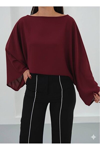 ALLEYTA Women's Wide Sleeve Off Shoulder Detailed Oversized Blouse