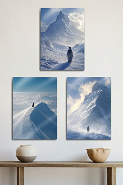 DekorHane Σετ 3 μεταλλικών πινακίδων - Αλλά τι καιρός, Νιχιλιστικός Πιγκουίνο...