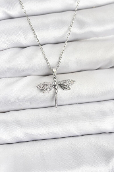 shopwave سلسلة فولاذية 316L فضية اللون على شكل اليعسوب مرصعة بحجر الزركون للنساء