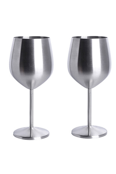 BIUPSER Set of 2 Wine Glasses, Silver, Stainless Steel Wine Glasses, Capacity...