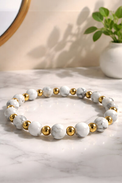 NBS Beautiful Naturel Stones Howlite Natural Stone Women's Bracelet 8 mm (You...