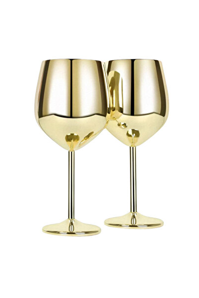 BIUPSER Set of 2 Wine Glasses, Gold, Stainless Steel Wine Glasses, Capacity 5...