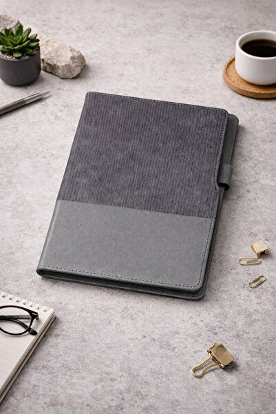 zubi مفكرة فاخرة من الجلد الصناعي بتفاصيل من القماش، مخططة بدون تاريخ، مع قلم...