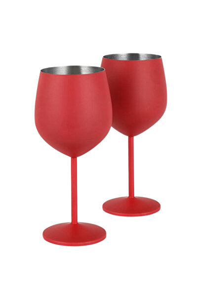 BIUPSER Set of 2 Matte Red stainless steel wine glasses, 530ml,