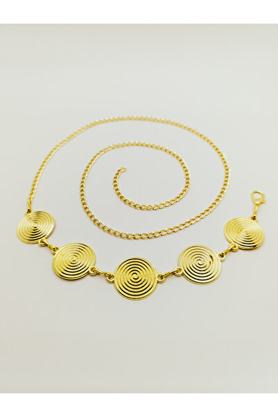 ikiztakı Altın Rengi Halka Spiral Desenli Zincir Bel Kemeri