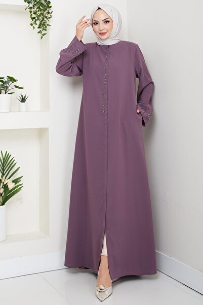 MODA ZARİF TAŞ DETAYLI BİSİKLET YAKA FERACE