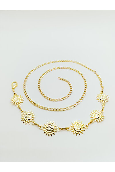 ikiztakı Altın Rengi Güneş Figürlü Zincir Bel Kemeri