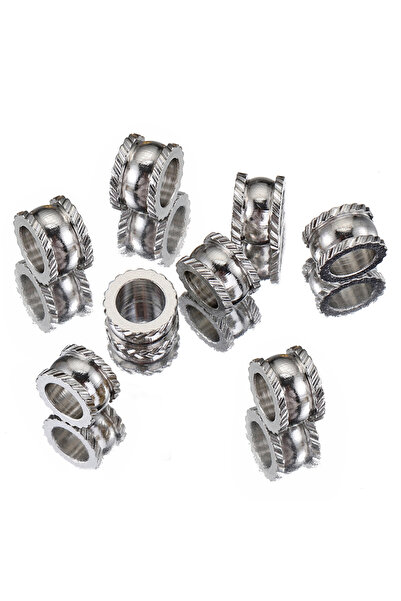 Choice 20 قطعة من الخرز الفولاذي المقاوم للصدأ بلون الفولاذ، بفتحات كبيرة، خر...