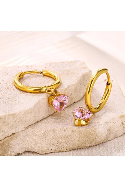 Choice 2 Zircon Heart Hoop Earrings For Women 18K Gold Plated Stainless Steel...