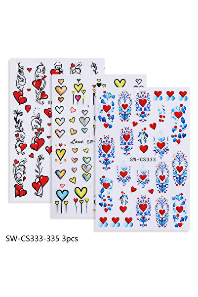 Choice SW-CS333-335 3 قطع ملصقات تزيين الأظافر لعيد الحب، بتلات قلوب حمراء، أ...