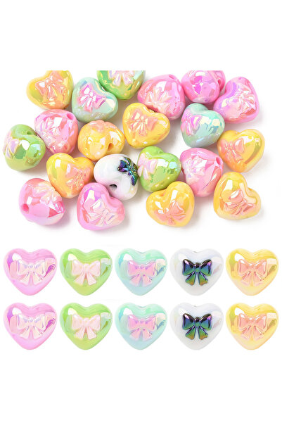 Choice 20 pcs 20Pcs Iridescent UV Plated Beads, Heart & Bowknot Opaque Acryli...