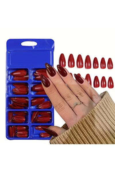 Choice أبيض ١٢٠ قطعة/علبة أظافر ضغط حمراء زاهية، أظافر صناعية لوزية متوسطة ال...