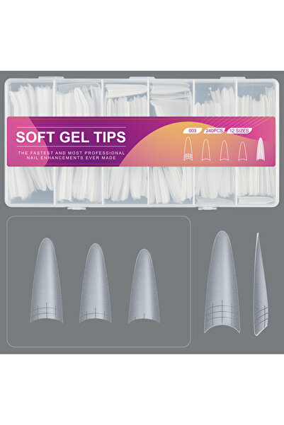 Choice 03 240Pcs Coffin Stiletto Matte Soft Gel Nail Tips With Auxiliary Line...