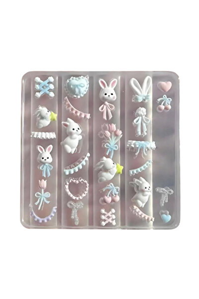 JETTING one size Lace Bowknot Bunny 3D Silicone Nail Art Mold Decoration DIY ...