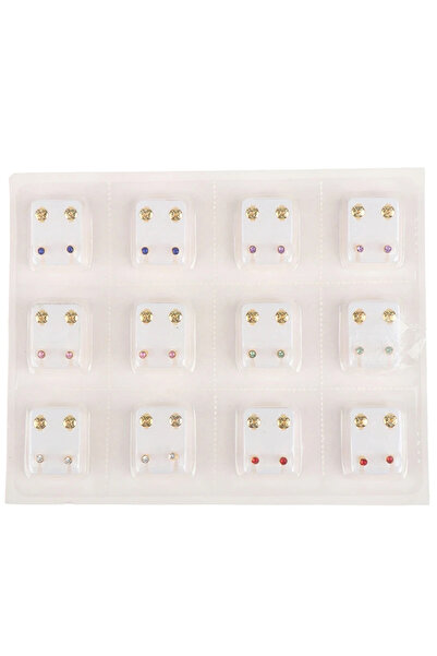 Choice Gold-Colorful CZ 12 pairs Stainless Steel Birthstone CZ Stud Earrings ...