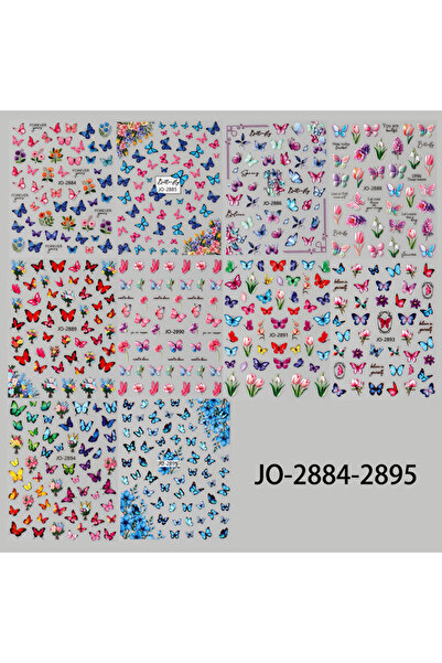 Choice 10 قطع JO-2884-2895، 10 قطع من ملصقات تزيين الأظافر على شكل فراشات ملو...