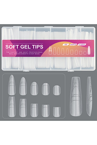 Choice 05 240Pcs Coffin Stiletto Matte Soft Gel Nail Tips With Auxiliary Line...