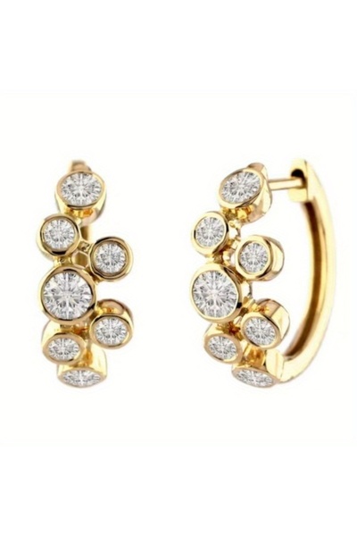 Choice أقراط T866 - أقراط حلقية ذهبية أنيقة على شكل فقاعة مرصعة بالزركونيا ال...