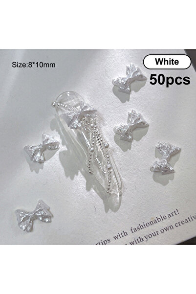 Choice مجموعة من 50 قطعة من زينة الأظافر ثلاثية الأبعاد اللؤلؤية البيضاء على ...