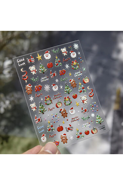 Choice ملصق أظافر واحد لعيد الميلاد - دب كرتوني مرصع بالكريستال الماسي الرائع...