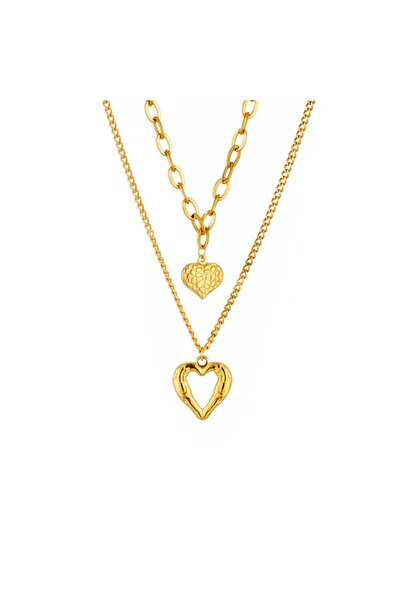 Choice Gold-color Delicate irregularly folded double love necklace, a high-en...