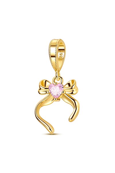 Choice KTC1001-GD Original 925 Sterling Silver Charm Bead Pink Bow Pendant Fi...