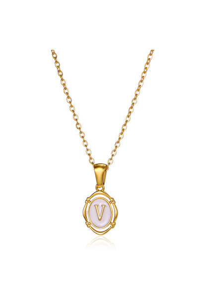 Choice قلادة بحرف V للنساء، سلسلة من الفولاذ المقاوم للصدأ، قلادات حروف الأبج...