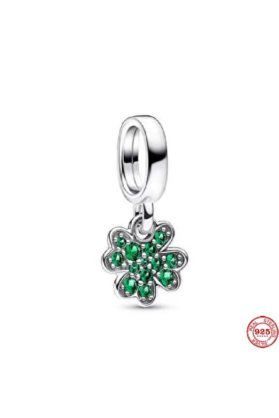 Choice AMC012407 Lucky 925 Sterling Silver Charms Green Four Leaf Clover Hors...