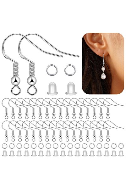 Choice طقم خطافات أذن من الفضة عيار 925 - 100 خطاف + 150 حلقة وصل + 100 قطعة ...