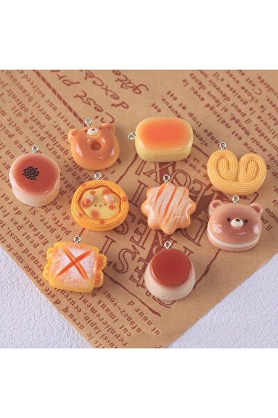 Choice ١٠ قطع متنوعة من تعليقات الراتنج على شكل دب كرتوني، كعكة، تارت بيض، خب...