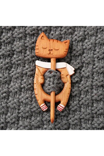 Choice النمط 2، قطعة واحدة، وشاح شتوي لطيف على شكل قطة، مشبك ثابت - بروش خشبي...