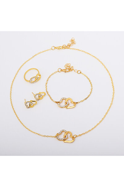 Choice WHITE gold 5PCS Set Gold-Color Heart Shaped Jewelry Sets Of Ring Earri...