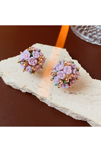 Choice HE15200-1 Pink Rhinestone Ceramic Flower Ball New in Stud Earrings for...