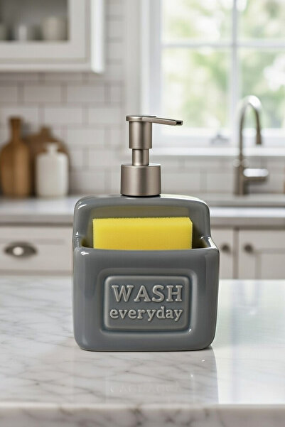 Vivenca Şık ve Pratik Seramik Süngerlikli Sıvı Sabunluk/Deterjanlık, Krem, 50...