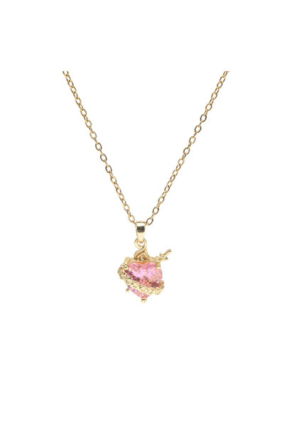 Choice قلادة أنيقة باللون الوردي مع قلادة على شكل قلب أحمر - قلادة قلب مقدس م...