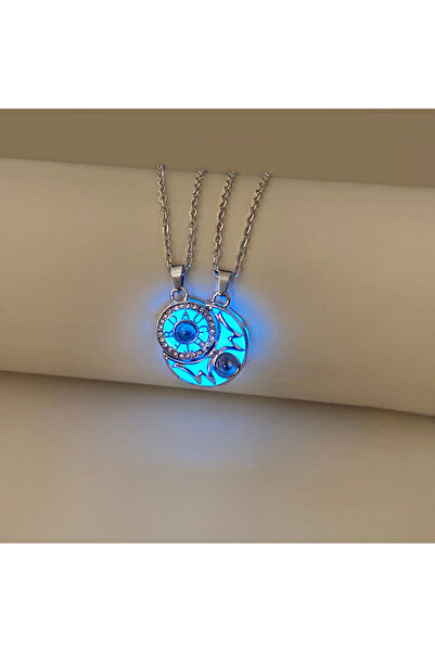 Choice طقم قلادتين مضيئتين للأم وابنتها، بطول 50 سم، بتصميم شمس وقمر مزدوج، ر...