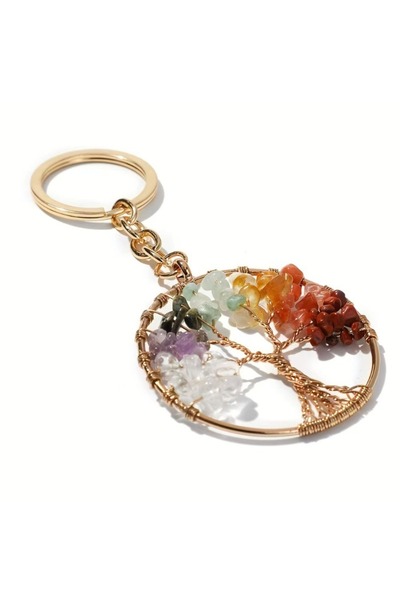 Choice Gold Vintage Natural Colorful Stone Tree of Life Keychains For Women B...