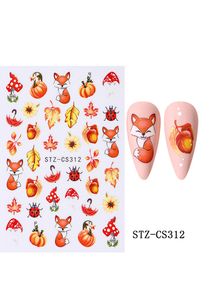 Choice STZ-CS312 Autumn Leaf Fox Nail Art Stickers Decals Fall Animal Mushroo...
