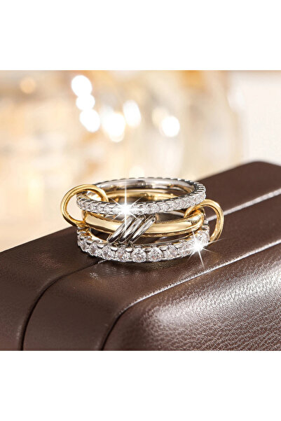 Choice 5 R05563-5-01-5 خاتم نحاسي أنيق ثنائي اللون بأربعة حلقات، مضاد للحساسي...