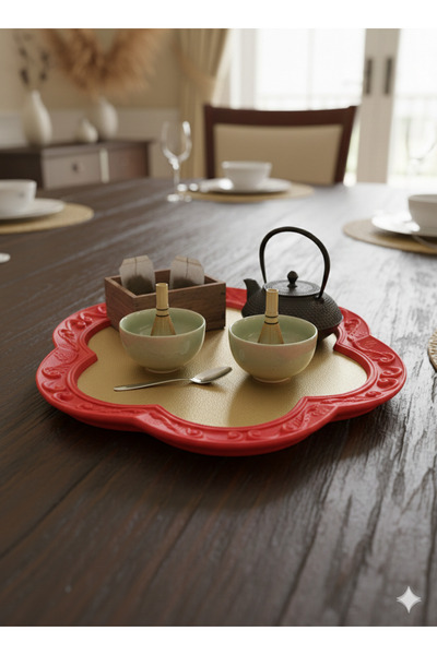 İki Cadı Tasarım Papatya Kahve Tepsisi, Dekoratif Ahşap Ve Polyester Obje - K...