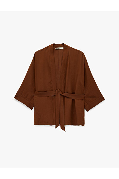 Koton Kimono din țesătură de viscoză, cu mâneci lungi și largi, cu detaliu de...