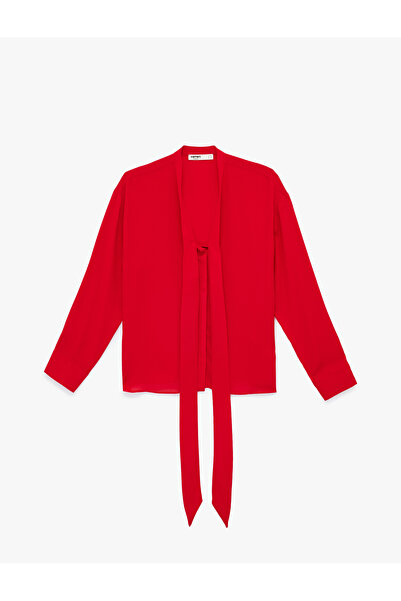 Koton Long Sleeve Tie-Down Scarf Collar Shirt