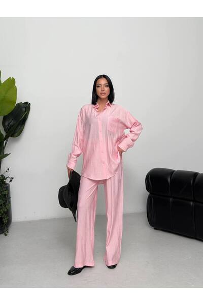 Tarzımızbir Shirted Suit Made of Strawberry Fabric, Top and Bottom, Is Halal.