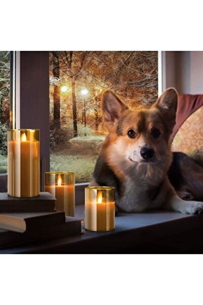 DOMEET مجموعة شموع LED ذهبية اللون، مكونة من 3 قطع، تعمل بالبطارية، بدون لهب،...