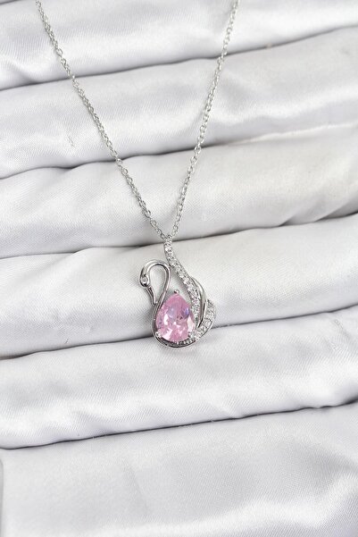 norsary 316L Steel Chain Silver Color Pink Swan Model Zircon Stone Women's Ne...